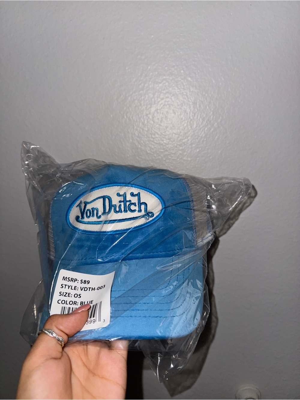 Von Dutch Light Blue and White Logo Cap